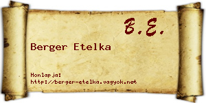 Berger Etelka névjegykártya